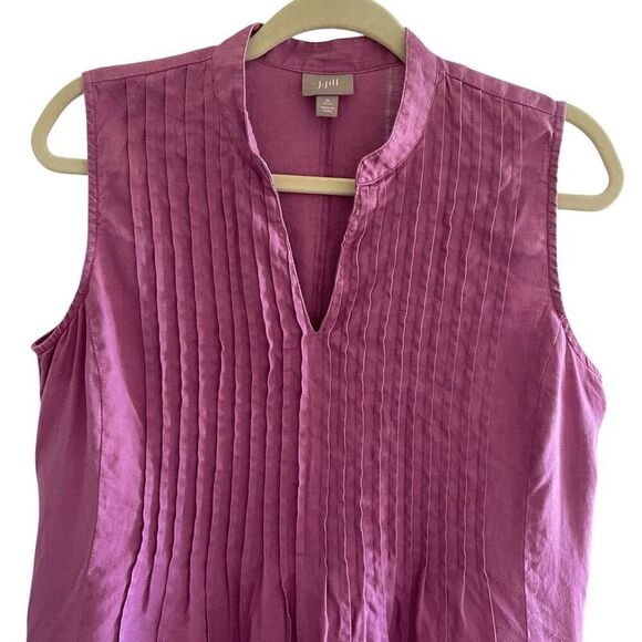 J Jill Purple Linen Sleeveless Pin Tuck Dress Women’s Size Medium Petite - Picture 3 of 4